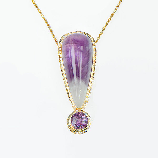 Chevron Amethyst Cabochon and Faceted Pendant