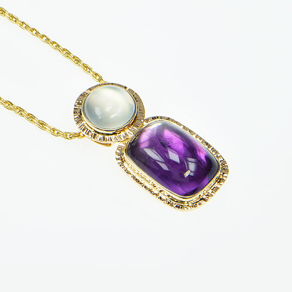 Amethyst and Catseye Moonstone Cabochon Pendant