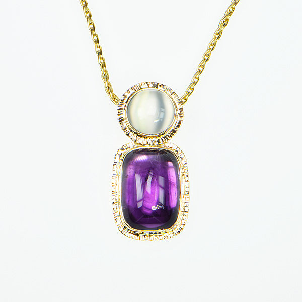 Amethyst and Catseye Moonstone Cabochon Pendant