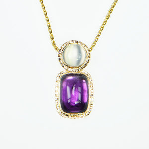 Amethyst and Catseye Moonstone Cabochon Pendant