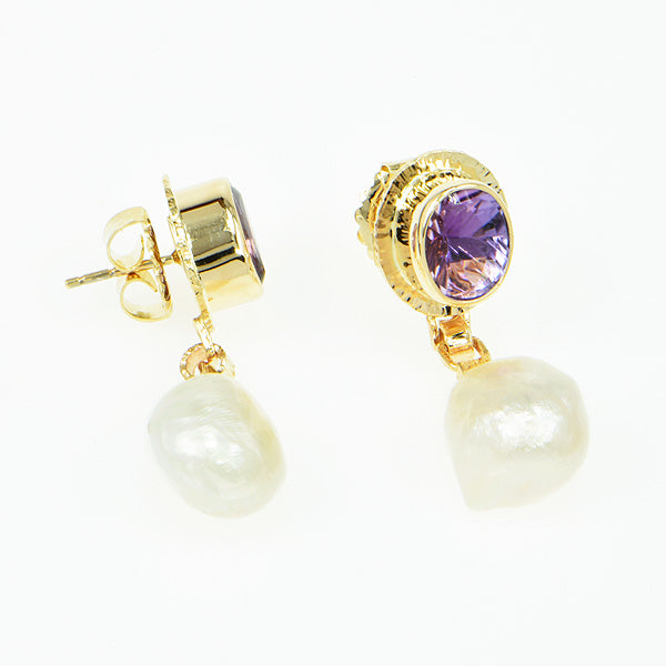 lavender Amethyst Faceted and Freshwater Pearl Earrings