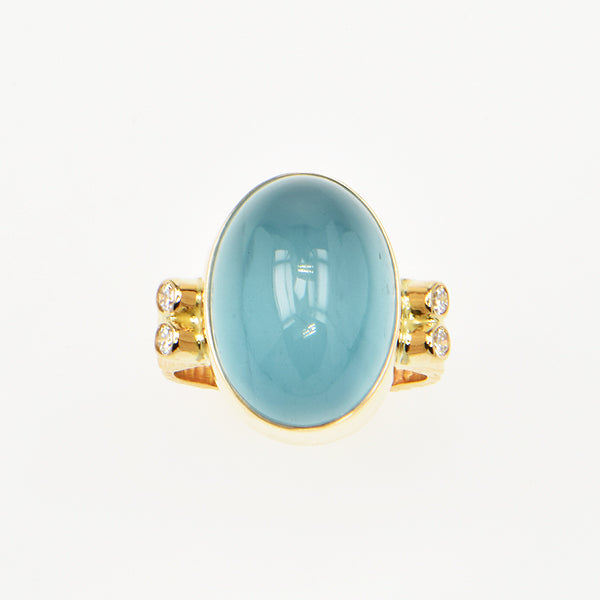 Aquamarine Cabochon and Diamond Ring