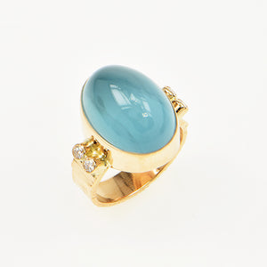Aquamarine Cabochon and Diamond Ring