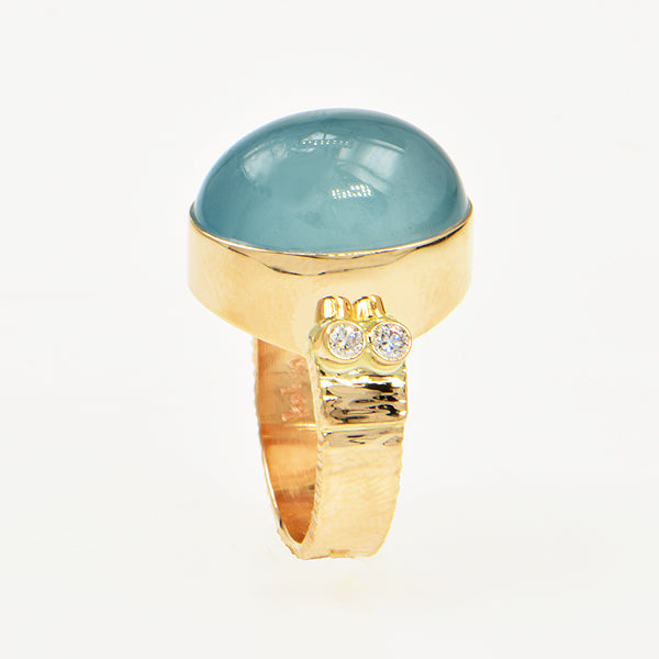 Aquamarine Cabochon and Diamond Ring