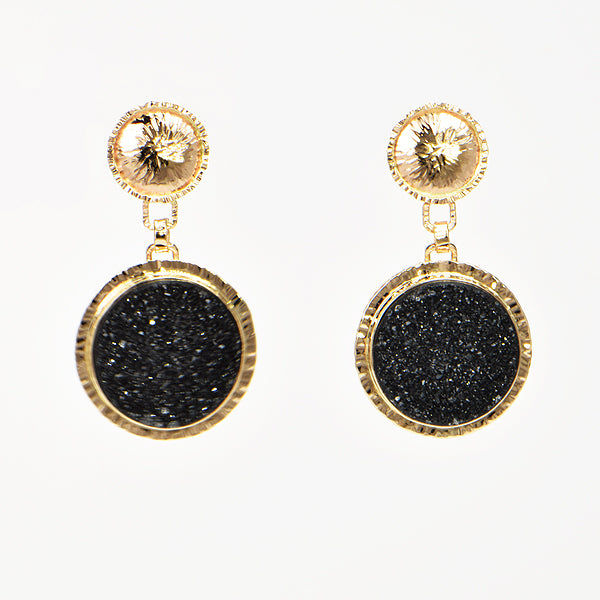 Black Drusy Quartz Cabochon Earrings