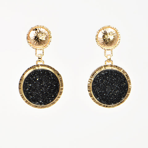 Black Drusy Quartz Cabochon Earrings