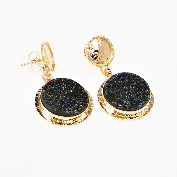 Black Drusy Quartz Cabochon Earrings