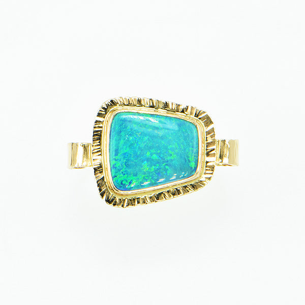 Black Opal Doublet Cabochon Ring