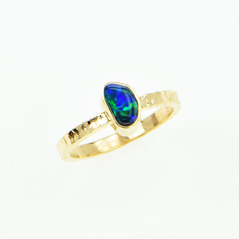 Black Opal Doublet Cabochon Ring