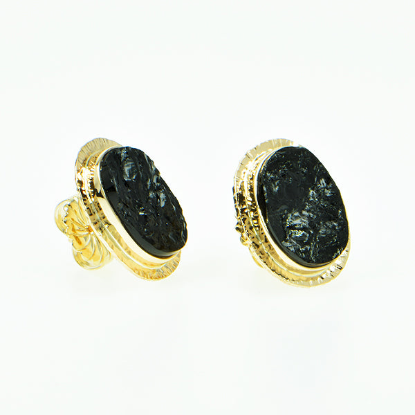 Black Tourmaline Cabochon Earrings