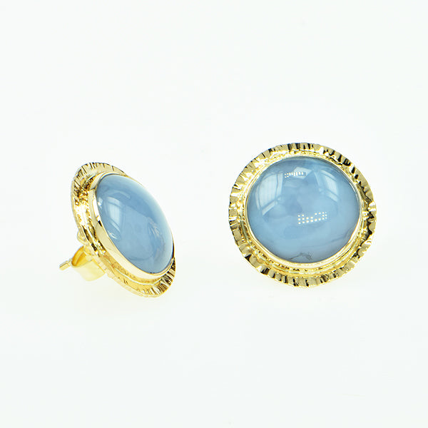 Blue Chalcedony Cabochon Earrings