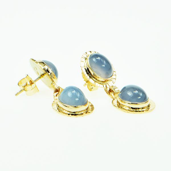 Blue Chalcedony Cabochon Earrings