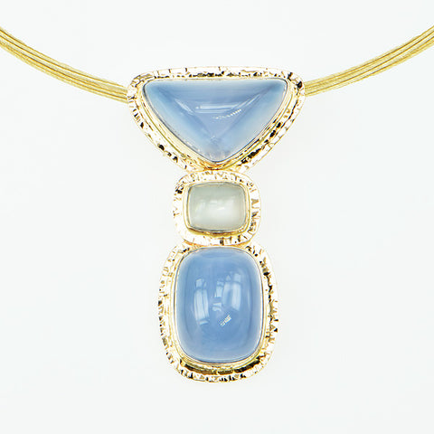 Blue Chalcedony and Moonstone Cabochon Pendant