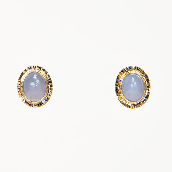 Blue Chalcedony Cabochon Earrings