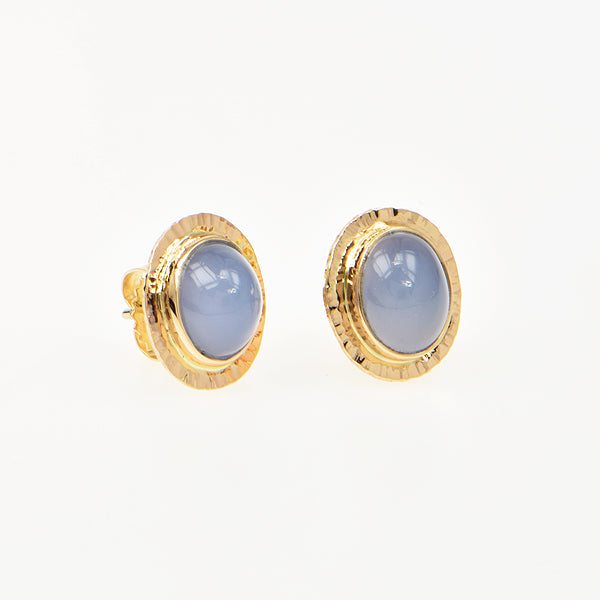 Blue Chalcedony Cabochon Earrings