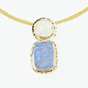 Botryoidal Blue Chalcedony and Catseye Moonstone Cabochon Pendant