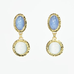 Blue Chalcedony and Catseye Moonstone Cabochon Earrings