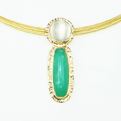 Chrysoprase and Moonstone Cabochon Pendant