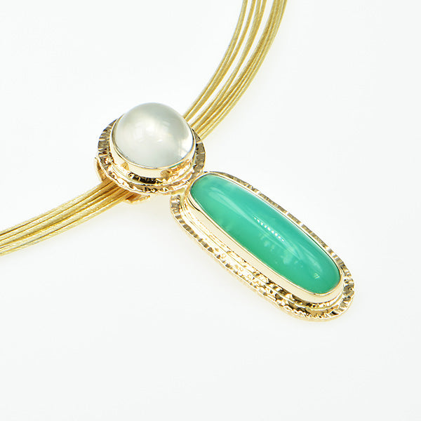 Chrysoprase and Moonstone Cabochon Pendant