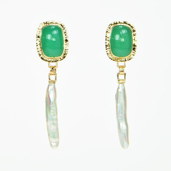 Chrysoprase Cabochon and Pearl Earrings