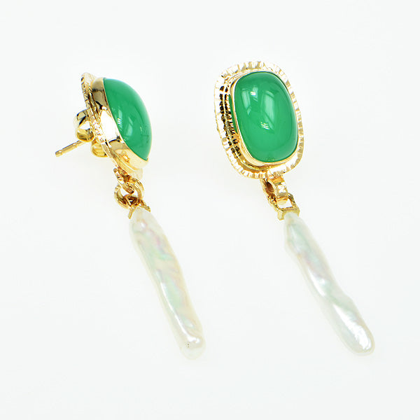 Chrysoprase Cabochon and Pearl Earrings