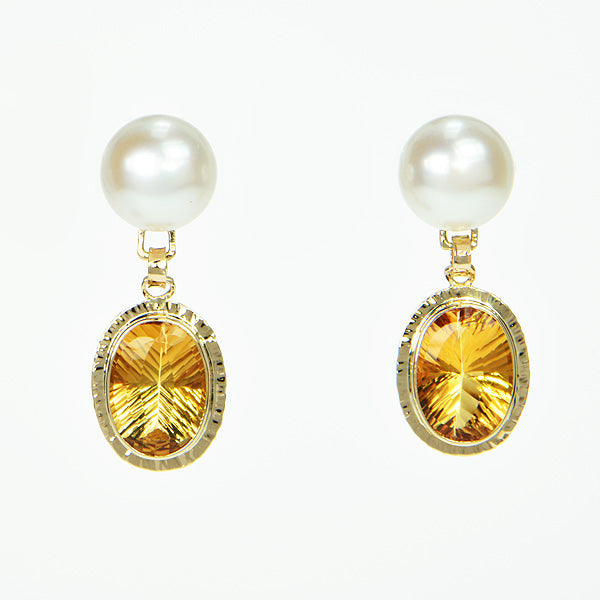 Honey Citrine and Pearl Faceted Earrings