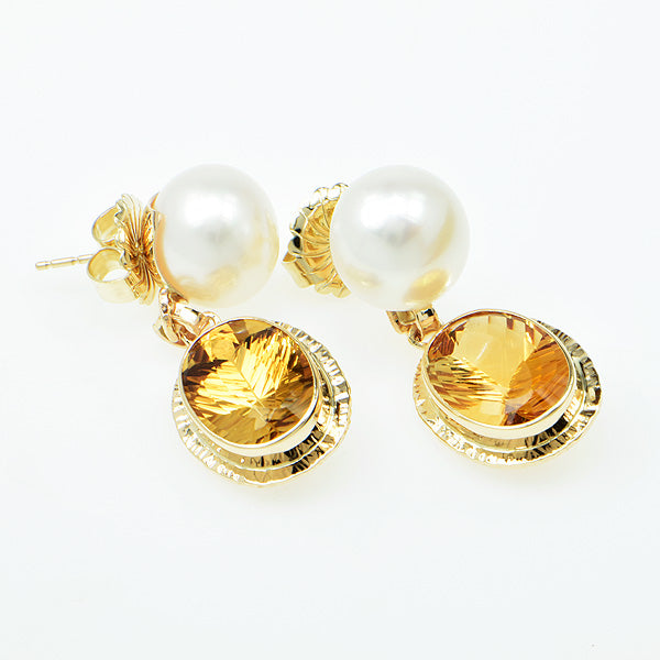 Honey Citrine and Pearl Faceted Earrings