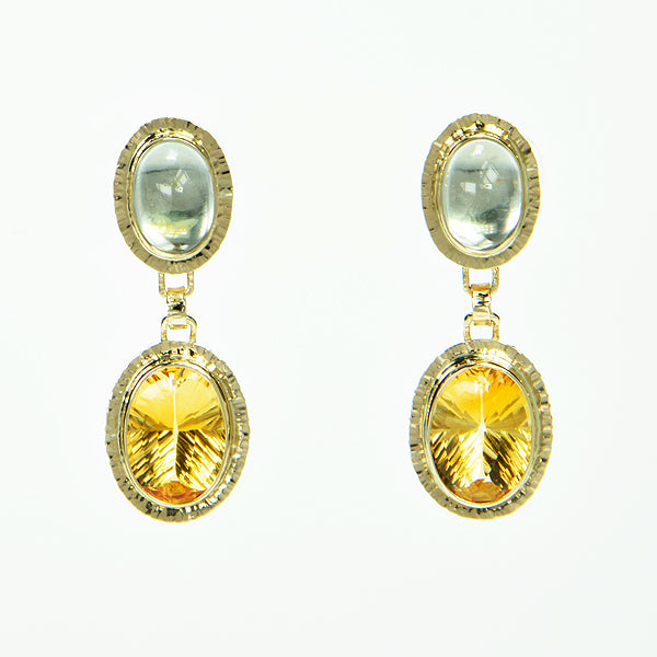 Honey Citrine Faceted and White Topaz Cabochon Earrings