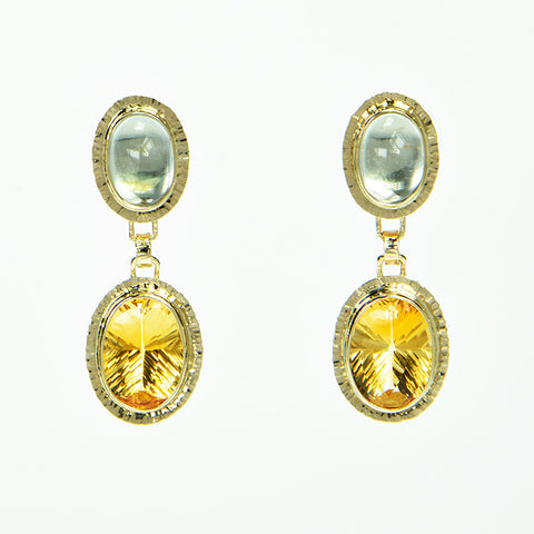Honey Citrine Faceted and White Topaz Cabochon Earrings