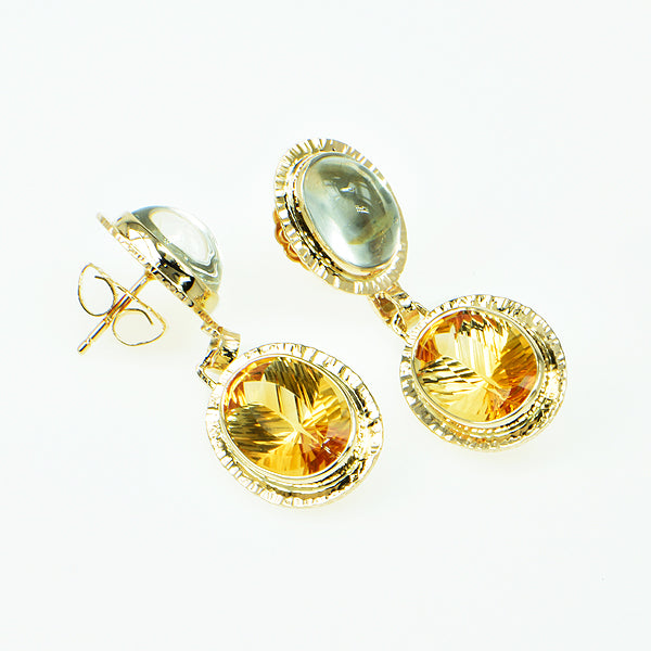 Honey Citrine Faceted and White Topaz Cabochon Earrings
