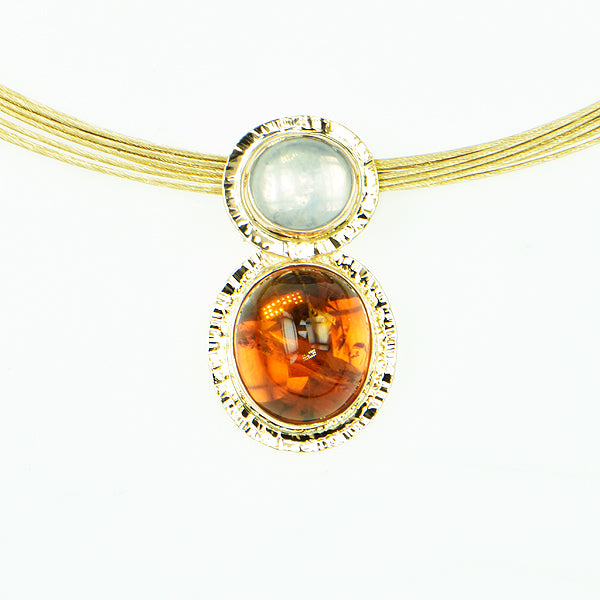 Honey Citrine and Moonstone Cabochon Pendant