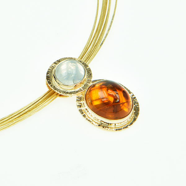Honey Citrine and Moonstone Cabochon Pendant