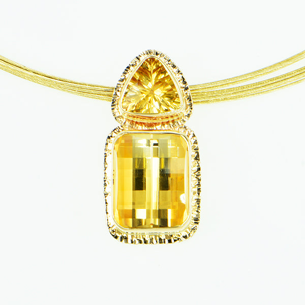 Pixel Cut and Millennium Cut Straw Citrine Faceted Pendant