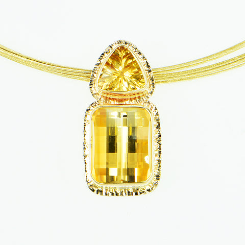 Pixel Cut and Millennium Cut Straw Citrine Faceted Pendant