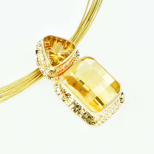 Pixel Cut and Millennium Cut Straw Citrine Faceted Pendant