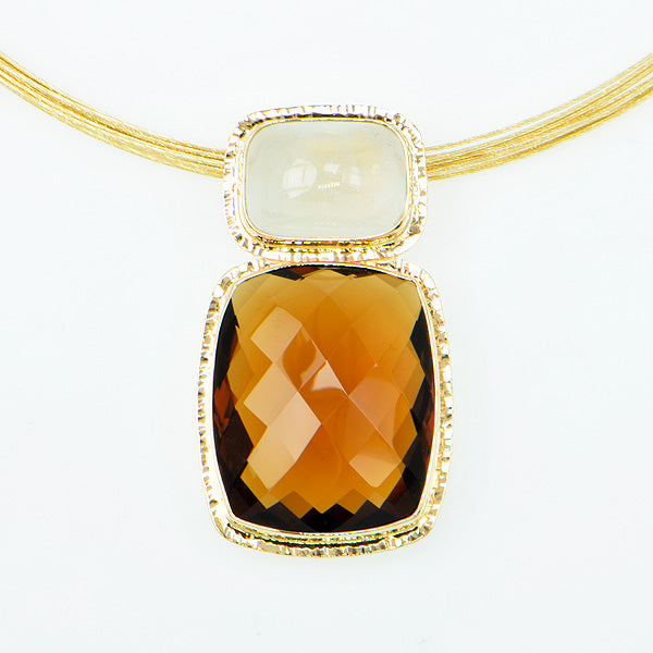 Cognac Quartz Pineapple-cut and White Topaz Cabochon Pendant