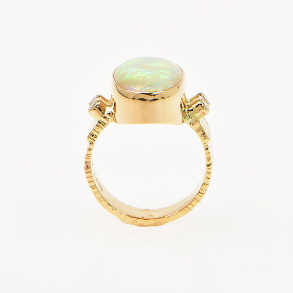 Crystal Opal Cabochon and Diamond Ring