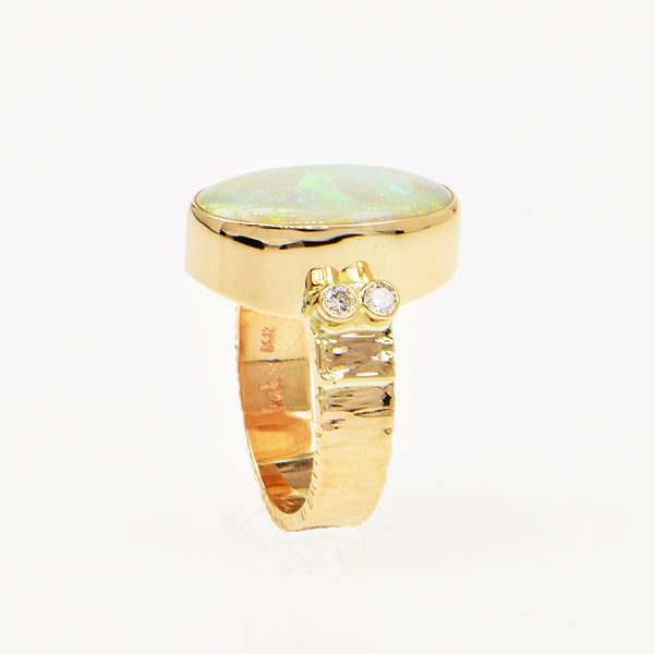 Crystal Opal Cabochon and Diamond Ring