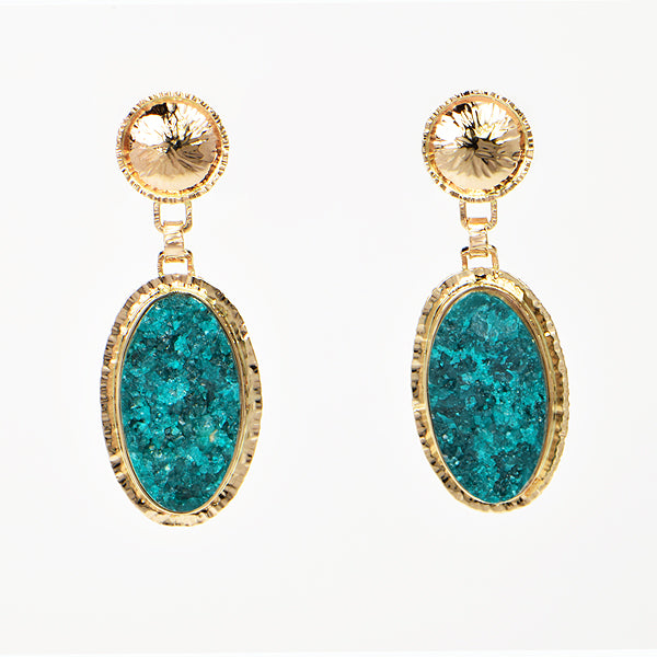 Drusy Chrome Dioptase Cabochon Earrings