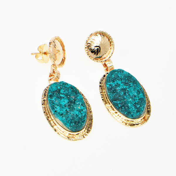 Drusy Chrome Dioptase Cabochon Earrings