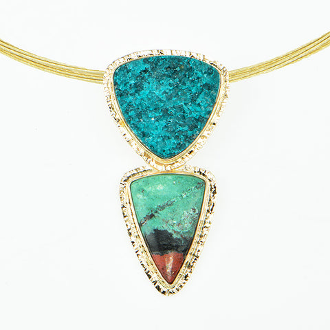 Drusy Chrome Dioptase and Chrysocolla Cuprite Cabochon Pendant
