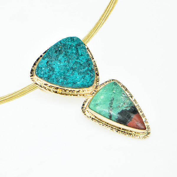Drusy Chrome Dioptase and Chrysocolla Cuprite Cabochon Pendant