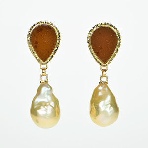 Apricot Drusy Quartz Cabochon Earrings