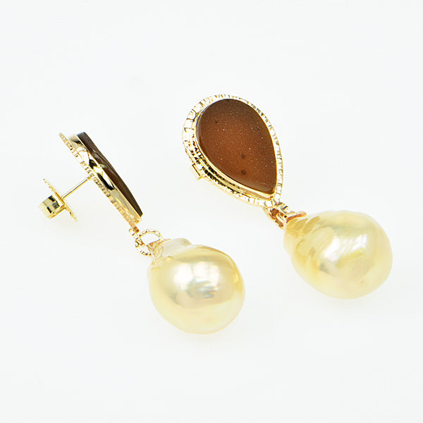 Apricot Drusy Quartz Cabochon Earrings