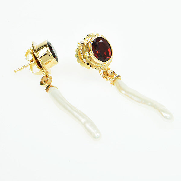 Ceylon Garnet and Pearl Faceted Earrings