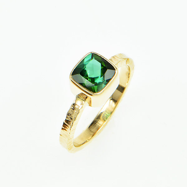 Green Tourmaline Faceted Ring