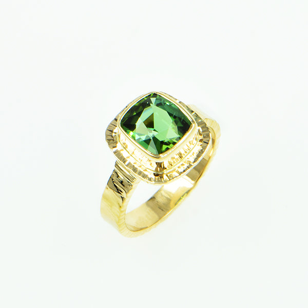Green Tourmaline Faceted Ring