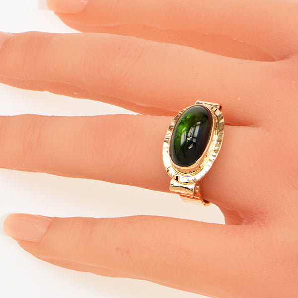 Green Tourmaline Cabochon Ring