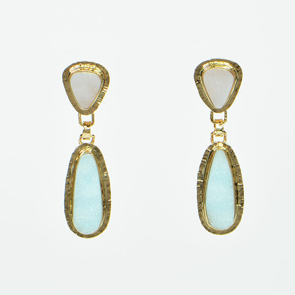 Drusy Hemimorphite and Drusy White Quartz Cabochon Earrings
