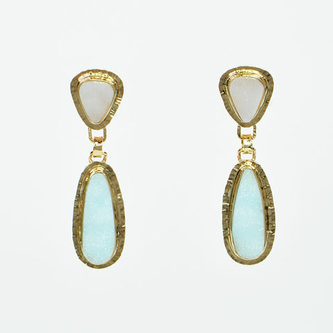 Drusy Hemimorphite and Drusy White Quartz Cabochon Earrings